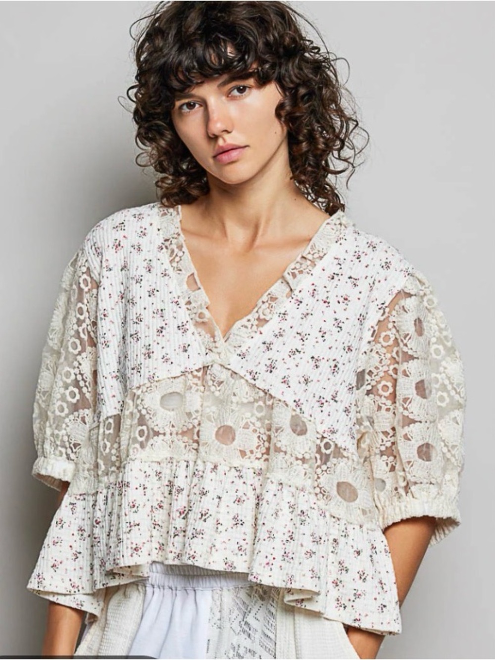 POL Cream Blouse with Dusty Rose Floral Detail - Picture 2 of 3